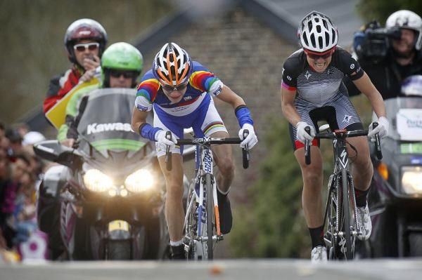 Vos runs out of steam before the line, and Stevens gets the win