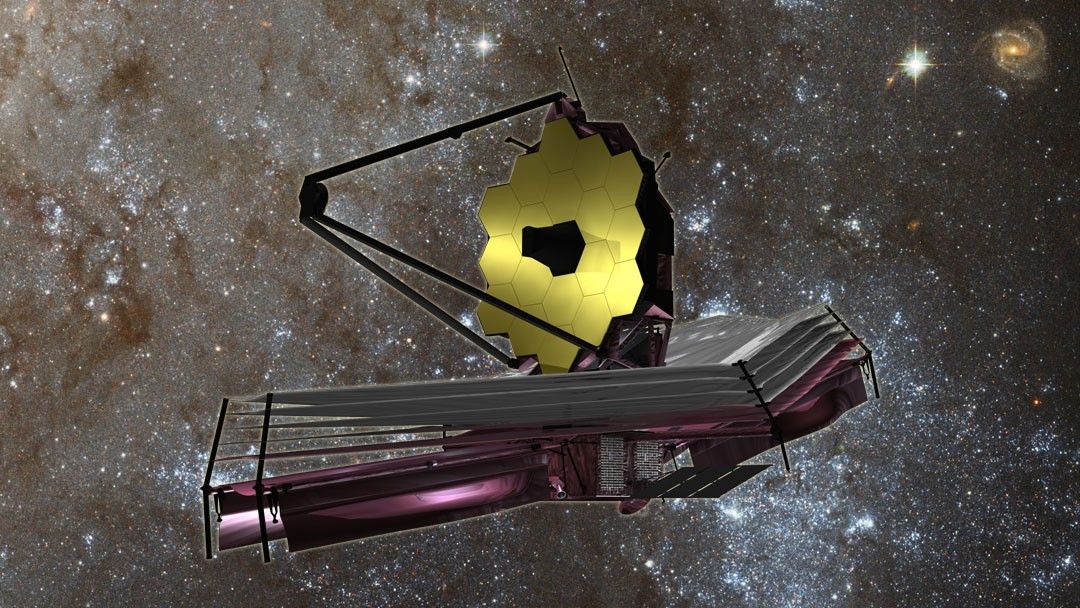 An artist&#039;s depiction of the James Webb Space Telescope at work.