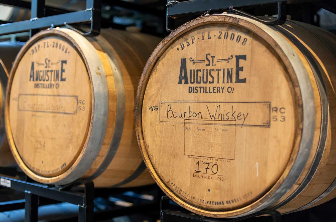 American white oak bourbon barrels at St Augustine Distillery, Florida
