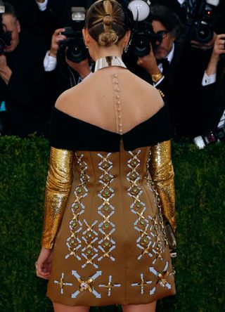 Princess Elisabeth von Thurn und Taxis wearing a velvet and gold embroidered dress at the Met Gala 2016