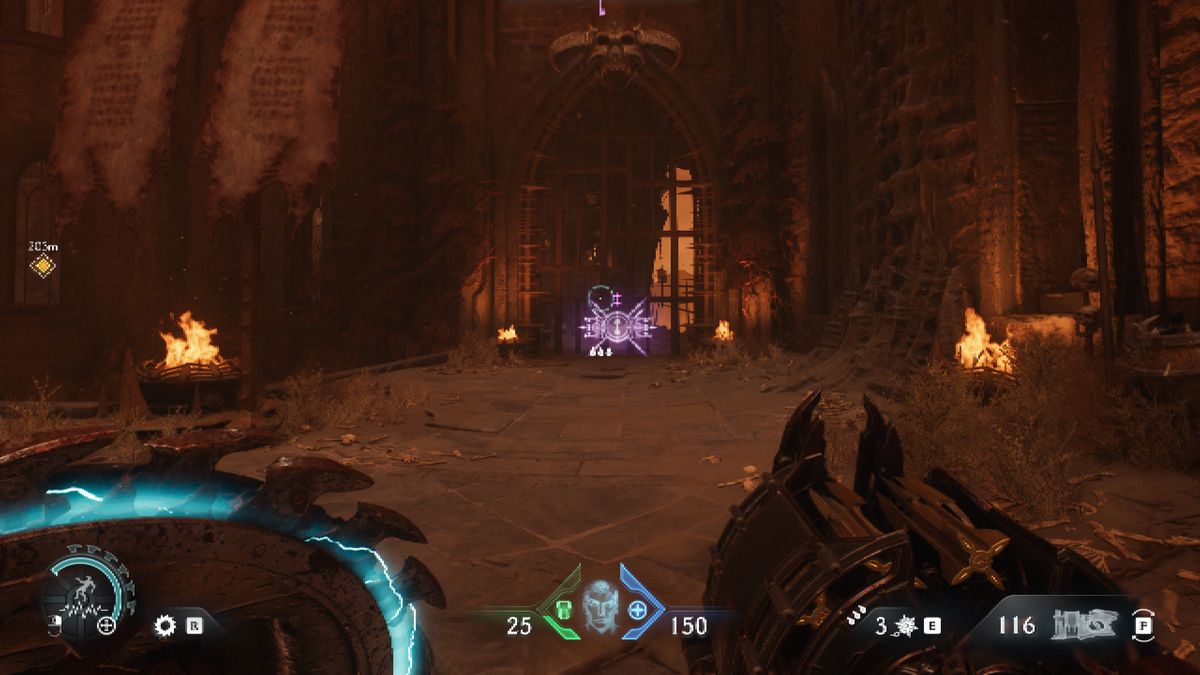 Doom: The Dark Ages The Forsaken Plains secrets and collectibles - A large gate locked with a purple secret key.