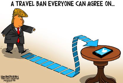 Political Cartoon U.S. Trump Twitter Travel Ban