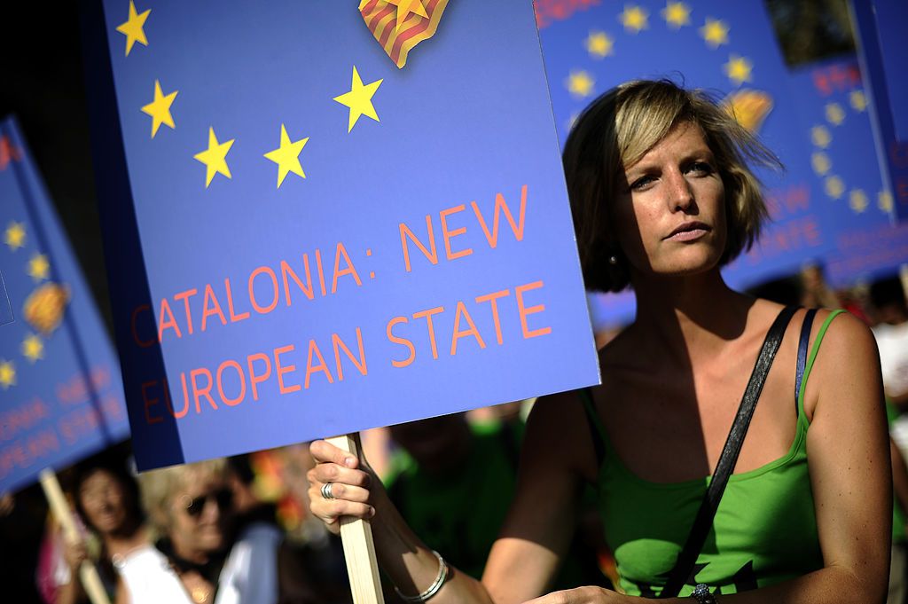 Woman protesting for Catalonian independence from Spain.