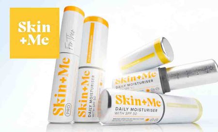 Skin and me logo placed over facial products