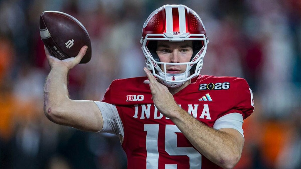 Indiana quarterback Fernando Mendoza prepares to throw the ball during college match. He is expected to be the No.1 pick in the NFL Draft 2026.