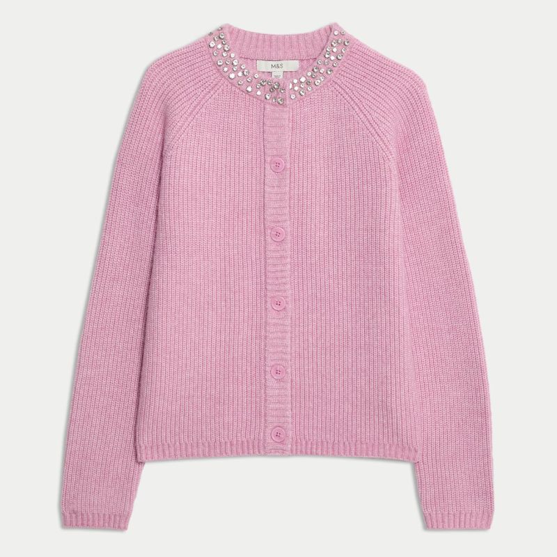 M&amp;amp;S, Textured Embellished Button Front Cardigan