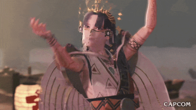 A gif showing the maiden of Kunitsu-Gami: Path of the Goddess dancing.