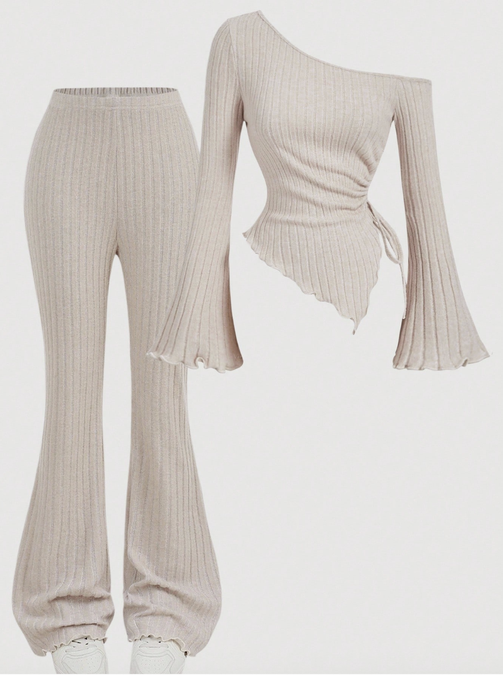 SHEIN x JWoww, Teen Apricot Drawstring Asymmetric Hem Flared Sleeve T-Shirt and Flared Pants (Was $32)