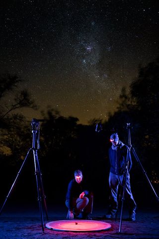 Dr James Foster and Prof. Marie Dacke performing orientation experiments at a dark-sky site in rural Limpopo.