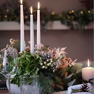 Christmas candle ideas with floral candle display