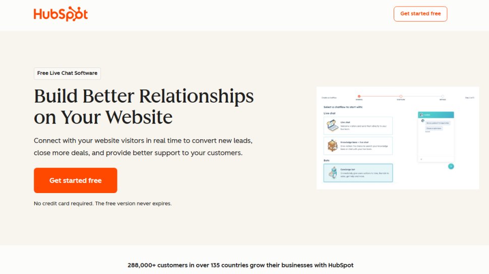 Website screenshot of HubSpot Live Chat (February, 2026)