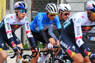 SAN BENEDETTO DEL TRONTO ITALY MARCH 16 Juan Ayuso Pesquera of Spain and UAE Team Emirates XRG Blue Leader Jerseycompetes during the 60th TirrenoAdriatico 2025 Stage 8 a 147km stage from Porto Potenza Picena to San Benedetto del Tronto UCIWT on March 16 2025 in San Benedetto del Tronto Italy Photo by Tim de WaeleGetty Images