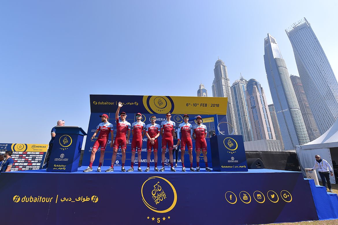 Katusha-Alpecin ahead of stage 5 of the Dubai Tour.