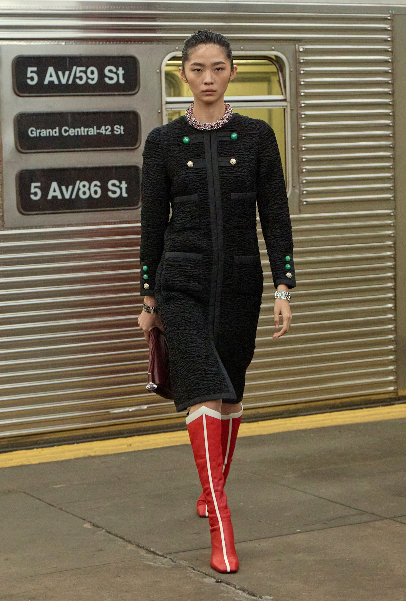 models walk the subway runway for the chanel metiers d'art 2026 show in new york city