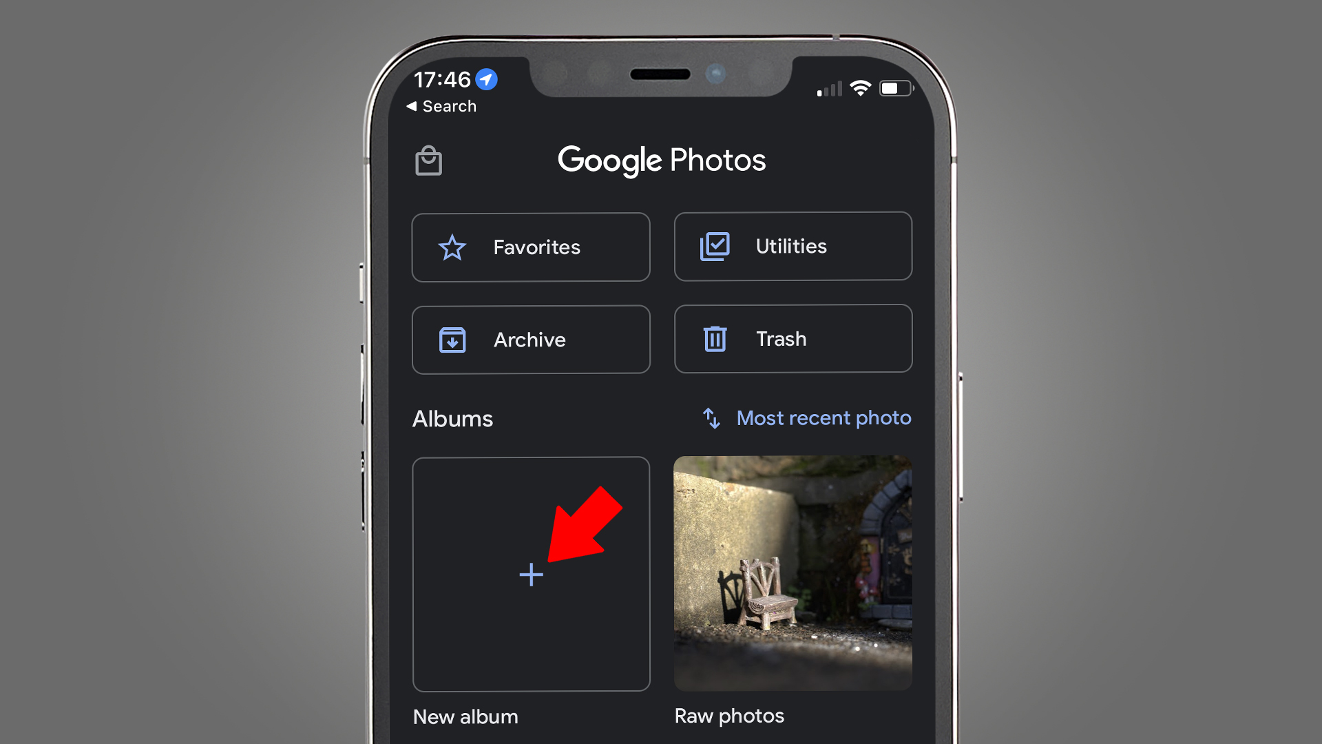 Albummer i Google Fotos-appen på en telefon