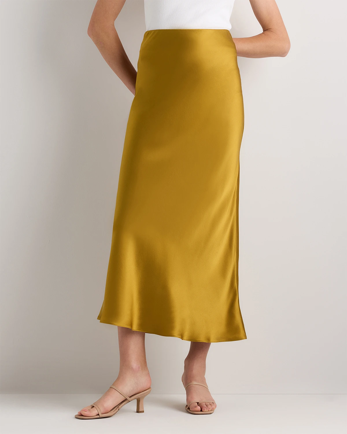 100% Washable Silk Maxi Skirt in Mineral Yellow
