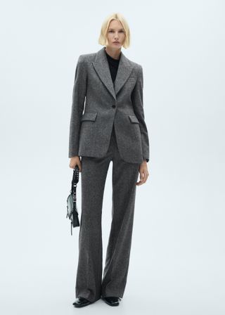 Flecked Wool-Blend Suit Blazer