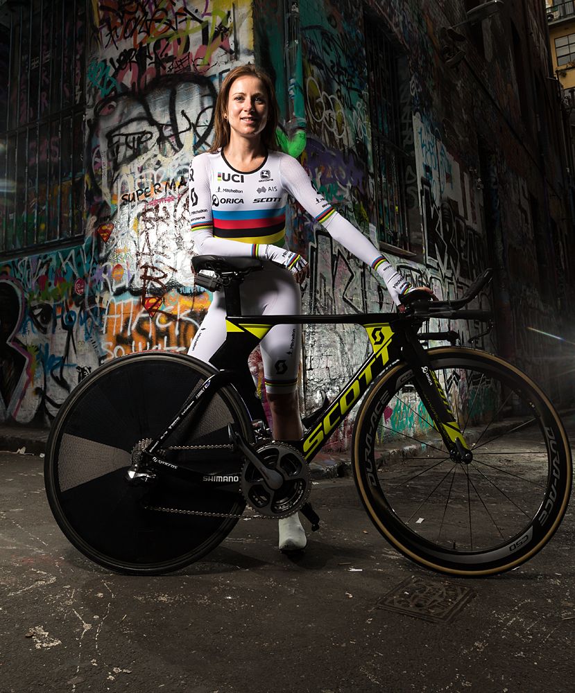 Annemiek van Vleuten (Orica-Scott) sports her new time trial world champion kit