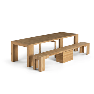 extendable wood table with an extendable wood bench