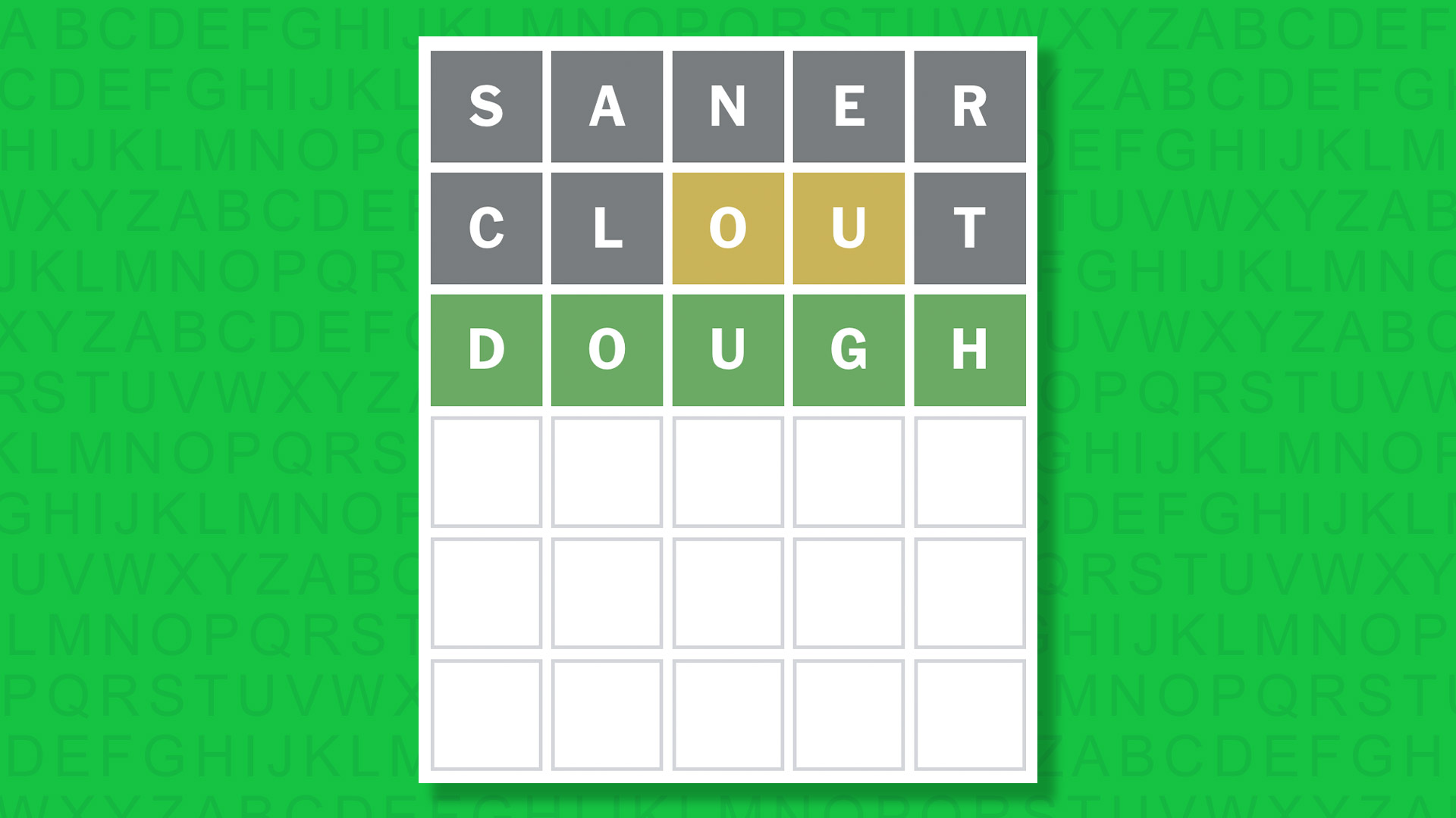 NYT Wordle answer for game 1619 on a green background