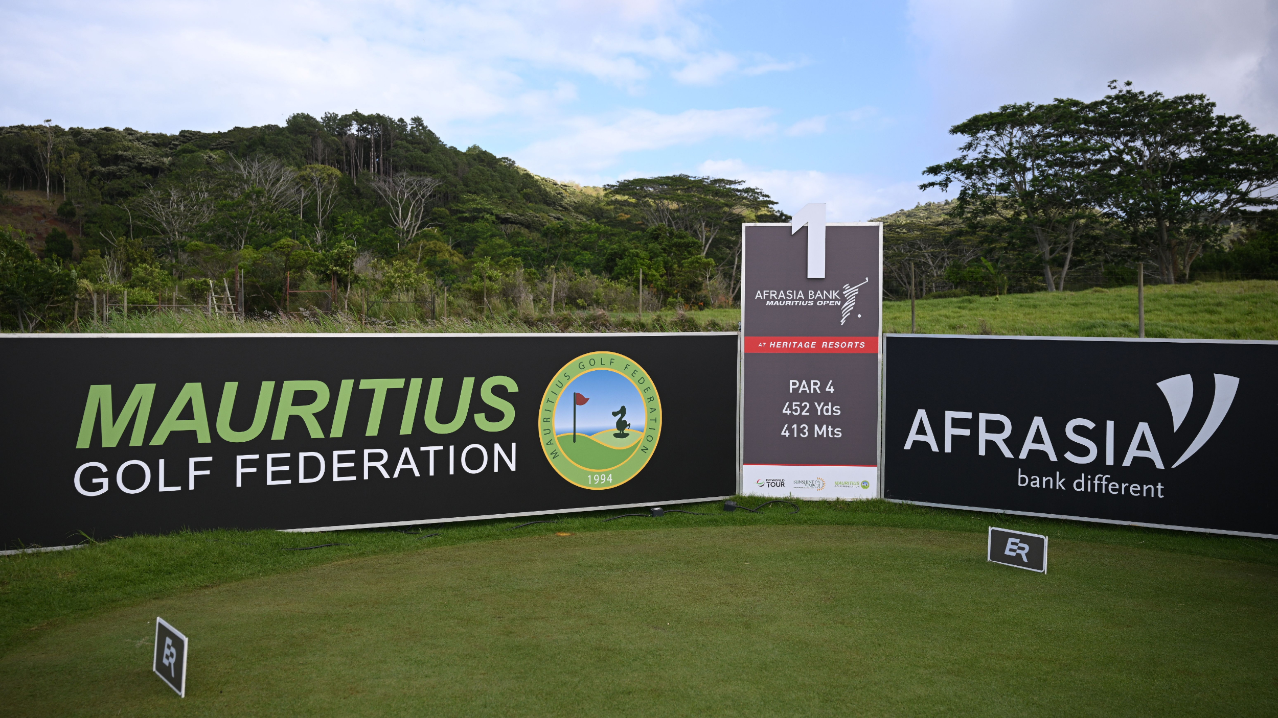 The first tee at the AfrAsia Bank Mauritius Open 