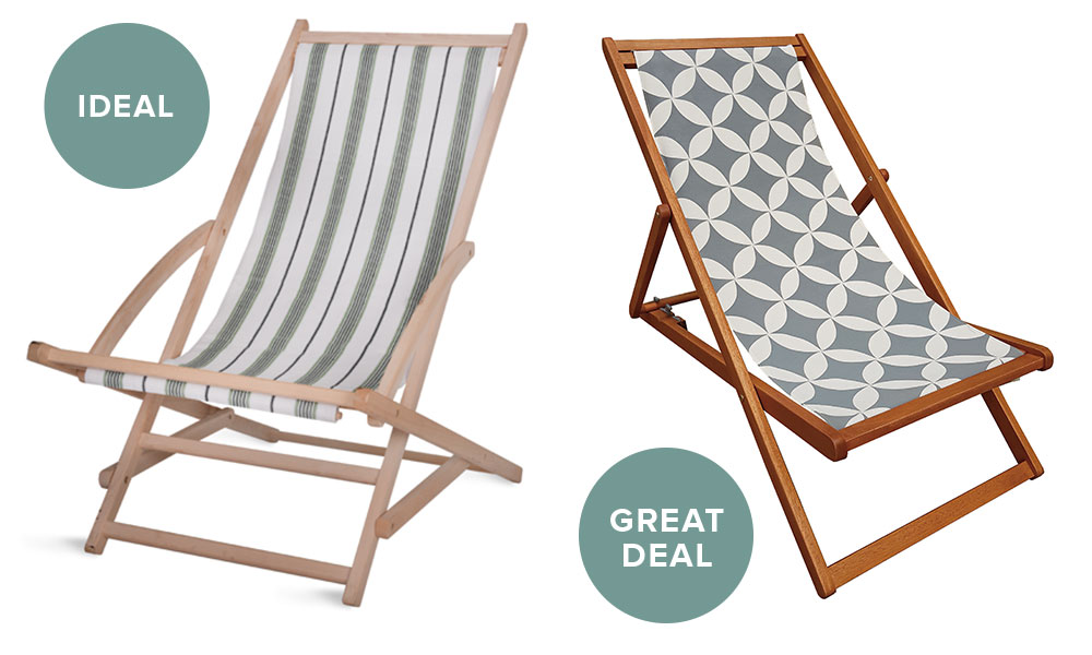 deck chair with wooden frame in designed print