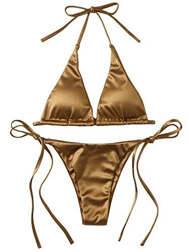 SOLY HUX Women's Metallic Halter Top Swimsuit 