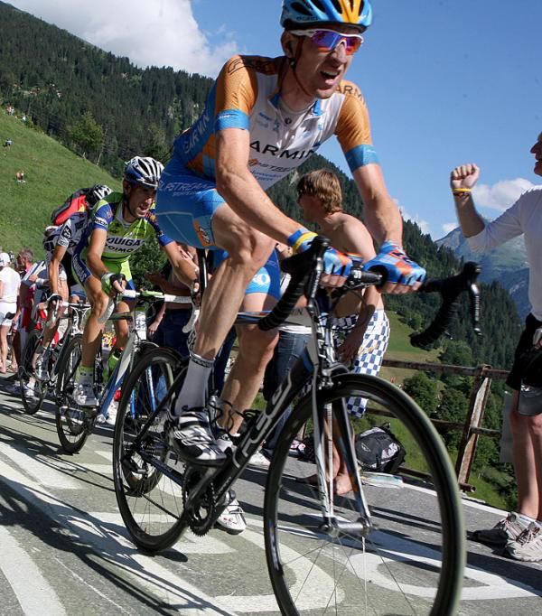 Bradley Wiggins (Garmin-Slipstream) climbed his way into third place overall in the stage to Verbier.