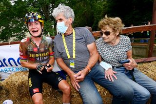 Tour de France leader Marianne Vos with parents Henk and Connie after stage 2