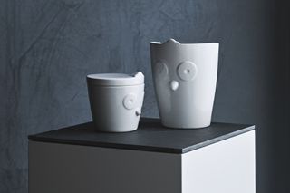 white owl themed porcelain pots