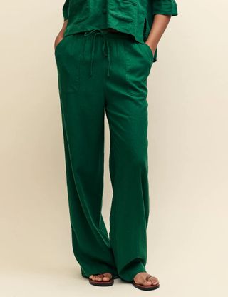 Nobody's Child Green Linen-blend Drawstring Trousers