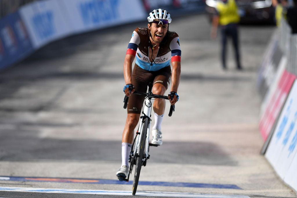 SARNANO ITALY SEPTEMBER 11 Arrival Lawrence Warbasse of The United States and Team AG2R La Mondiale during the 55th TirrenoAdriatico 2020 Stage 5 a 202km stage from Norcia to SarnanoSassotetto 1335m TirrenAdriatico on September 11 2020 in Sarnano Italy Photo by Justin SetterfieldGetty Images