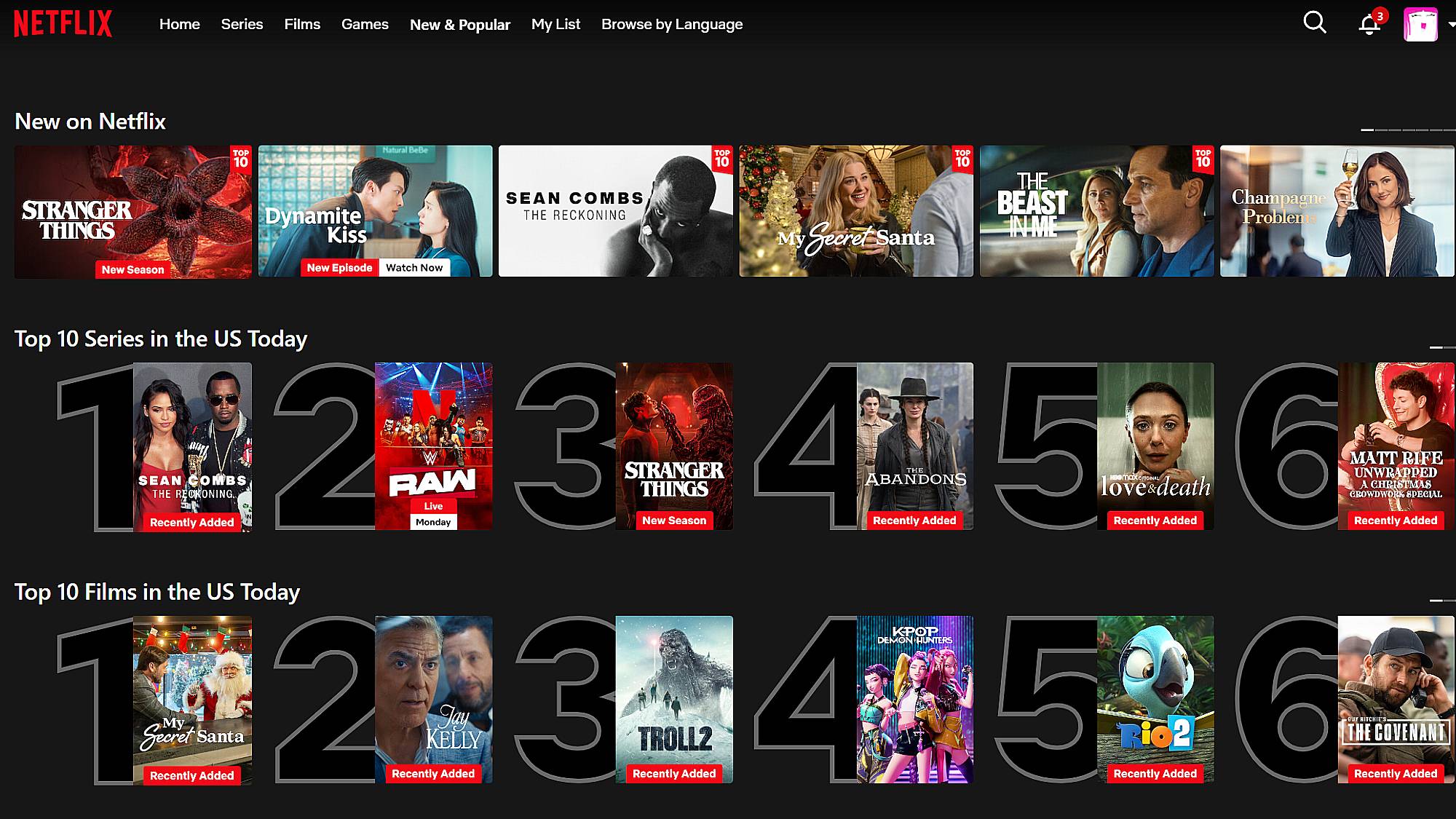 Netflix homepage