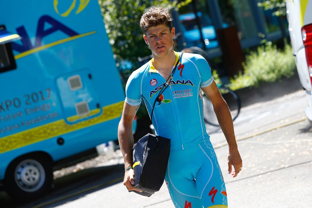 Jakob Fuglsang gets ready to ride during the Tour's second rest day.
