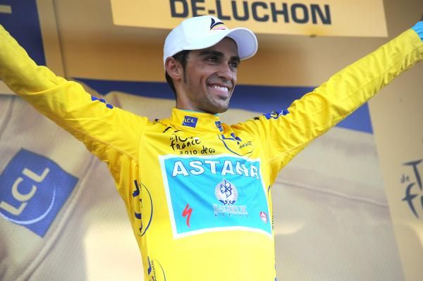 Alberto Contador (Astana) is all smiles on the podium