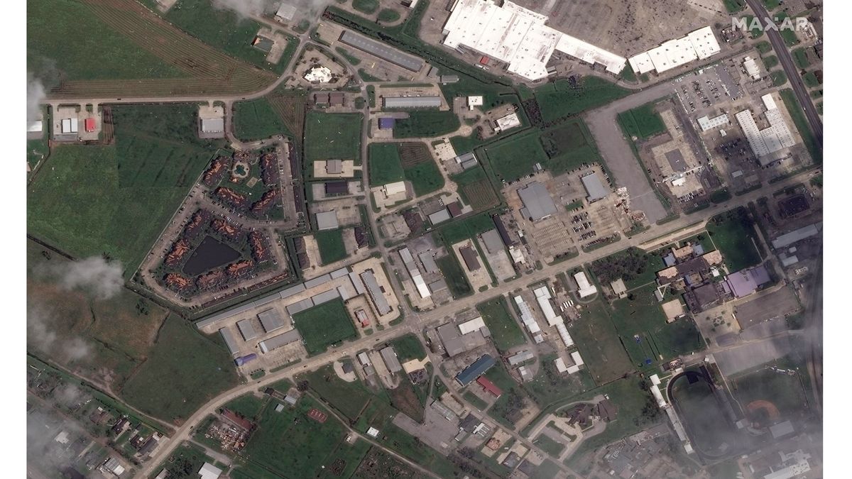 Hurricane Ida damaged the roofs of buildings in Houma, Louisiana, as seen in this photo snapped by Maxar Technologies' WorldView-2 satellite on Aug. 31, 2021.