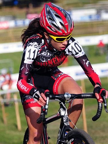 Anna Young (Pioneer Racing) climbing.