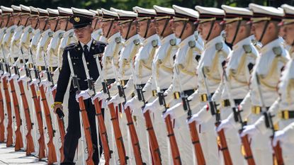 Japanese troops under inspection