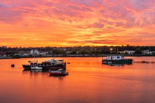 Spectacular golden sunset over Itchen River in Northam, Southampton, England, UK