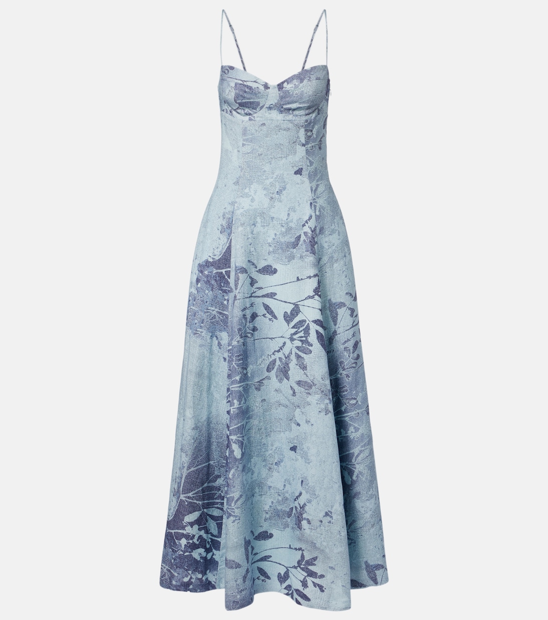 Floral Linen and Cotton Bustier Dress in Blue - Simkhai