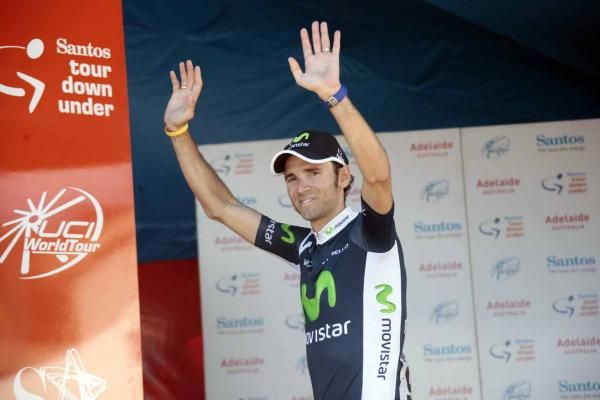 Alejandro Valverde (Movistar) on the podium.