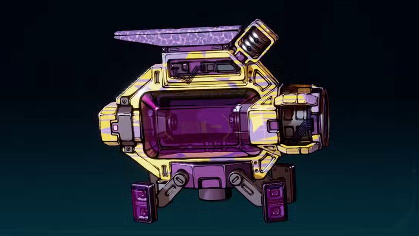 Borderlands 4 Super Soldier location: A close-up of the Super Soldier legendary shield against a dark blue background.