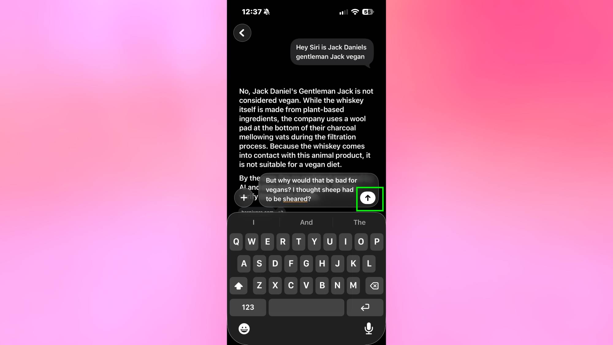 Asking a follow up question in the Siri app iOS 27