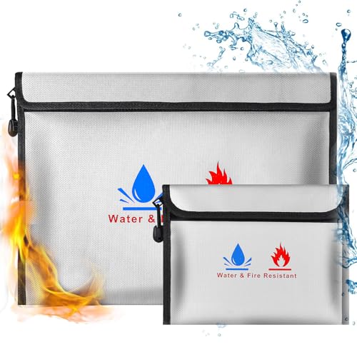 Fireproof Document Bag，fireproof Money Safe Document Bag 15 X11 & 9x7 Inches Set Non-Itchy Silicone Coated Fire Resistant Bag Fireproof Safe Storage for Money, Documents, Jewelry and Passport : Amazon.co.uk: Diy & Tools