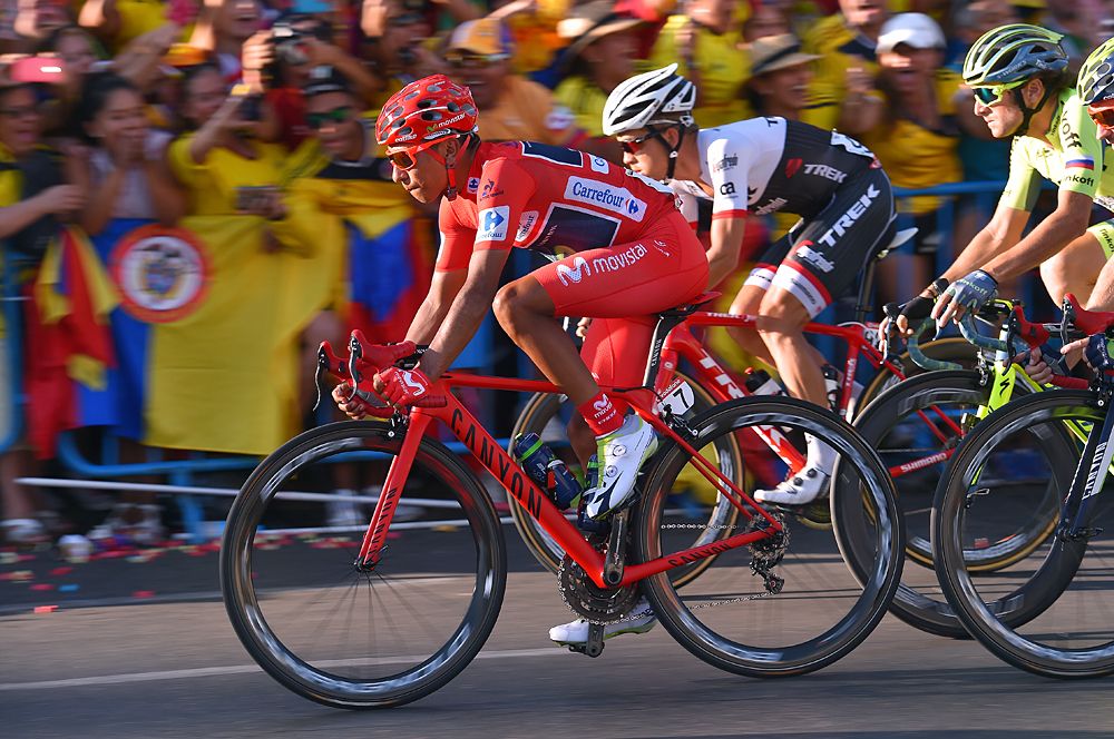 Nairo Quintana (Movistar) in red at the Vuelta