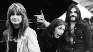 Ozzy Osbourne with Motorhead’s Fast Eddie Clarke and Lemmy backstage at a festival in 1981