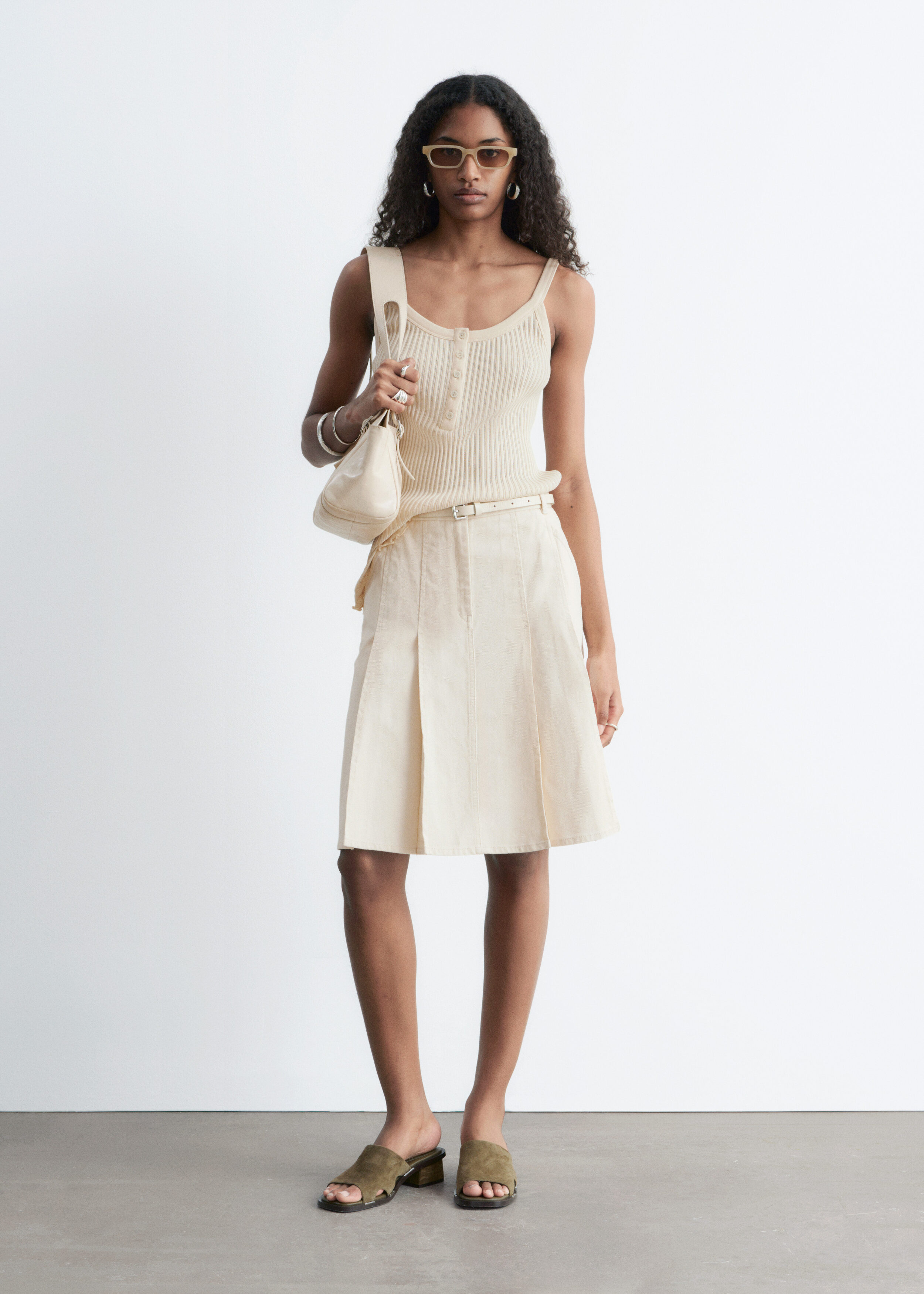 Pleated Cotton Midi Skirt