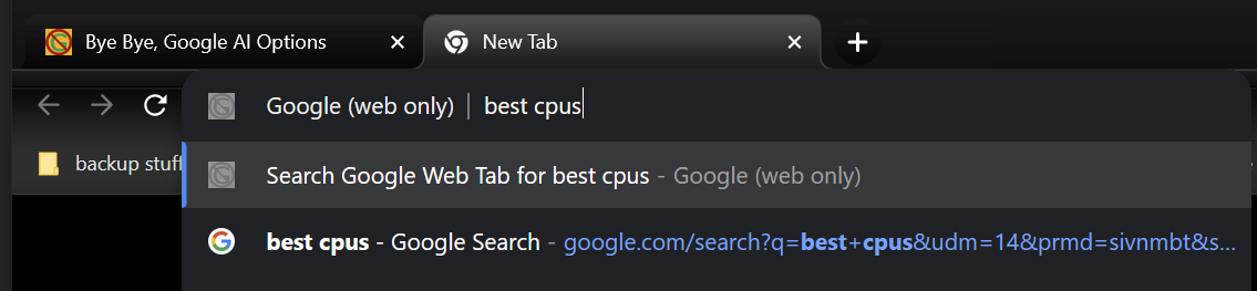 Search the Web tab by hitting w + space in the address bar