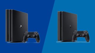 PS4 Pro och PS4 mot en blå bakgrund