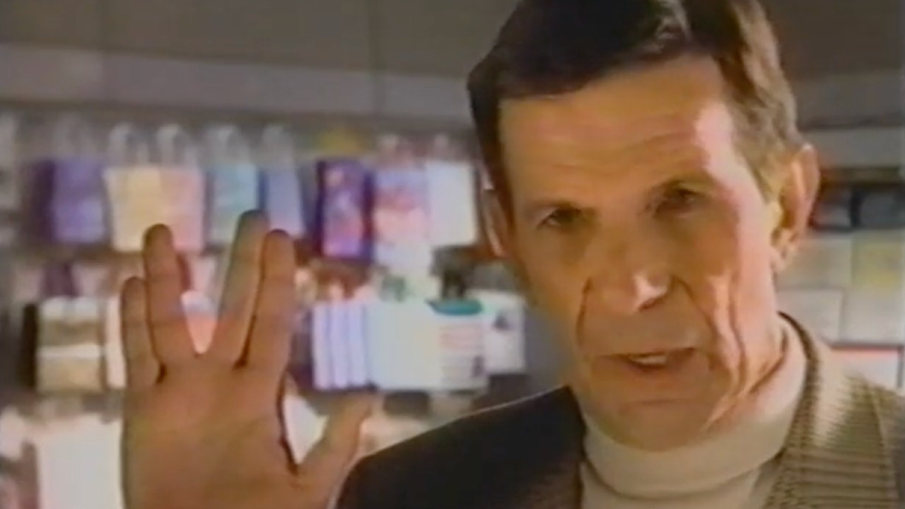 Leonard Nimoy in an ad for Hallmark Star Trek ornaments.